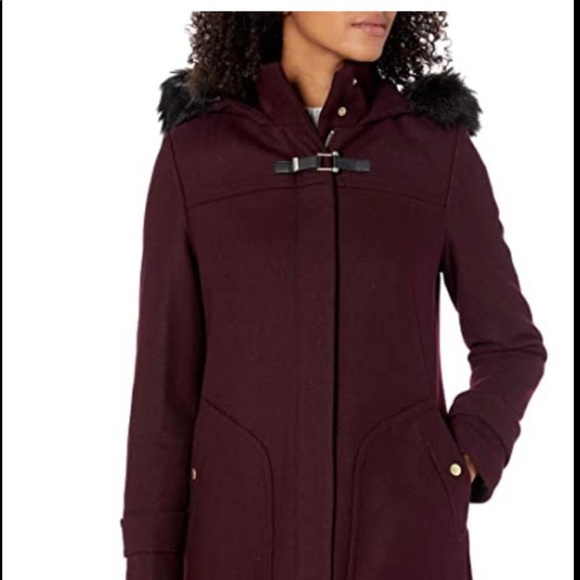 Cole Haan Womens Duffle Coat with Faux Fur - Picture 2 of 5